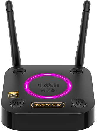 1Mii Receptor Bluetooth 5.2 HiFi, Hi-Res LDAC Adaptador Bluetooth Audio con ESS DAC Audiofilo, 3D Surround, aptX HD y Baja Latencia, Salida Óptica/Coaxial/AUX 3,5 mm para Estéreo, Amplificador