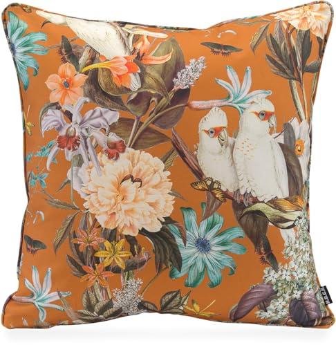 H.O.C.K. Botanic - Oaky Wendekissen inkl. Füllung mit Keder 50x50cm Mint Aqua und Terra Vögel Blumen (50x50cm, Camel Terra)