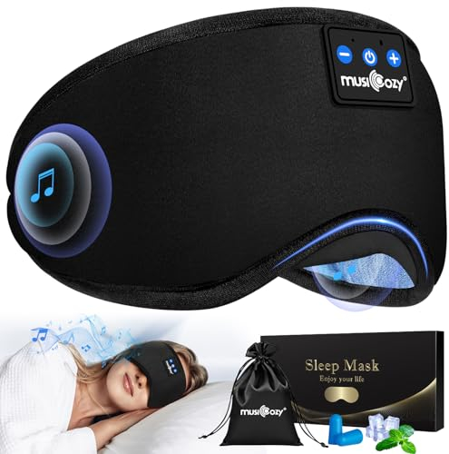 Musicozy Schlafmaske, Kopfhörer, Bluetooth, Schlafmaske, weiche Augenmaske, Kopfhörer zum Schlafen/Entspannen, 100 % Verdunkelung, Schlafmasken mit Kopfhörern für Reisen/Meditation/Yoga