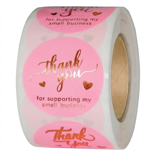 500 Pcs 1.5 Inch Pink and Rose Gold Thank You Stickers for Small Business, Small Business Packaging, Self-Adhesive & Waterproof Stickers with Beautiful Designs, Strong and Durable Envelope Seals