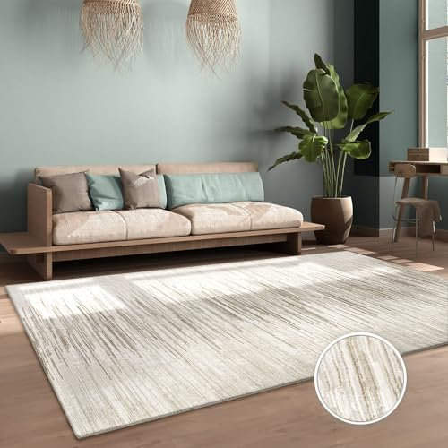 TT Home Wohnzimmer Teppich Esszimmer Kurzflor Boho Skandi Motiv Unifarben Hoch-Tief-Effekt Abstrakte Optik Moderner Style, Farbe:Creme, Größe:120x170 cm