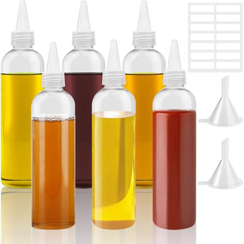 Sinofort 6 Pcs Sauce Bottle 8oz, 250ML Squeeze Bottle, Reusable Squeezy Bottles with Nozzles, Condiment Squeeze Bottles with Cleaning Brush Sticker for Sauce, BBQ, Paint and Olive Oil