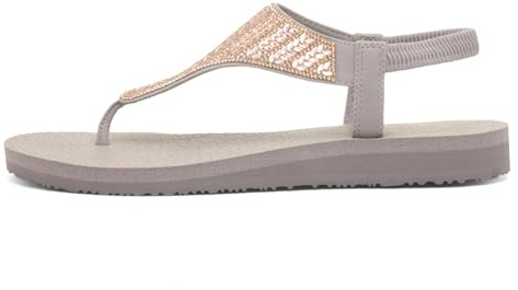 Skechers Women's MEDITATION GLAMOROUS MUSE Sandals/Thong Sandals, Taupe, 6