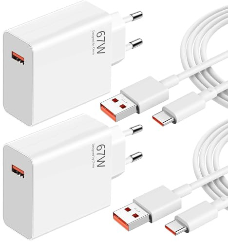 2-pack 67 W USB-laddare, nätdel med typ C, laddningskabel, 6A för Xiaomi 17 Ultra/15 14 Ultra/14/14T/13T/13/13 Lite, Redmi Note 15 14 13 12 11 10 Pro, Poco F7 Pro snabbladdare, USB-laddare
