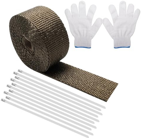 Samamoca 6M Hitzeschutzband Auspuff, Auspuff Dichtband mit 10Pcs Edelstahl Kabelbinder, Auspuff Hitzeschutzband/Hitzeband Auspuff für Motorrad Auto Krümmer（Golden)