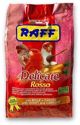 GLOBAL LUXURY MANAGEMENT Raff Delicate Rosso 500g – Red Canary Food Enriched with Honey and Carrots – Specialized Red Factor Formula for Seed-Eating Birds Seeking Vibrant Plumage and Optimal Health