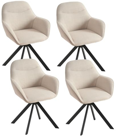 Goeurvant Esszimmerstühle drehbar Beige 4er Set mit Armlehnen, 360° drehbar Polsterstuhl Küchenstuhl aus Leinen Armlehnstühle für Esszimmer, Küche und Wohnzimmer