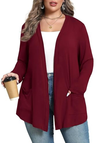 ZHUHOUSE Cardigan léger à manches longues pour femme - Grande taille - Décontracté - Ouverture sur le devant - Avec poches, B01-Bordeaux, XXL
