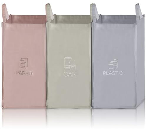 VEGOATY Mülltrennsystem 3fach, Mülltrennsystem 3-in-1 Mülleimer Für Glas, Plastik Und Papier, Mülleimer Stapelbar Pfandflaschen Sammelbehälter, Mülleimer Küche 3 Fächer Abstellraum Ordnungssystem