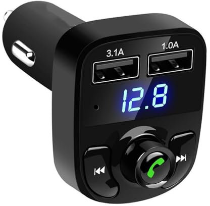Weqizuerqi Transmetteur Adaptateur Bluetooth 5.0 pour Voiture, A2DP, Noir, Alimenté par Câble Électrique, avec 2 USB Ports, Charge Rapide, Microphone Antibruit, Affichage en Temps Réel de la Batterie