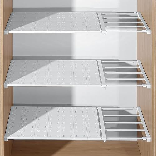 Einlegeböden Kleiderschrank, 38-60cm Verstellbare Regaleinsatz für Schrank, Regaltrenner, Teleskopregal Schrankorganizer, Regal Ausziehbar für Kleiderschrank, Schrank, Küche, Badezimmer(42CM)