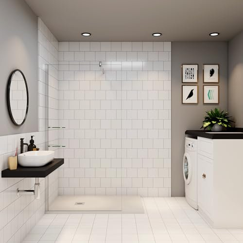 Paroi de douche 90x190cm en 8mm verre anticalcaire avec une barre de fixation 90cm en carré paroi de douche à l'italienne avec 2 étagères