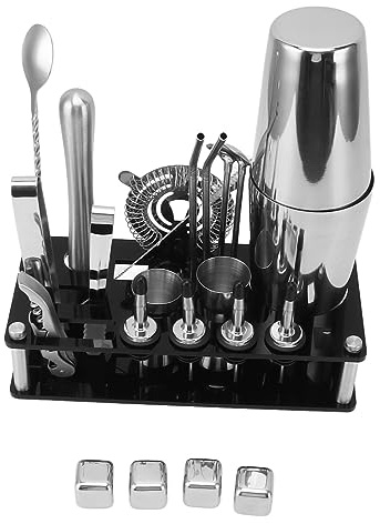 TARSHYRY Cocktail Shaker Set, Cocktail Set 23 St Rostfritt Stål Cocktail Shaker Set med Akrylstativ Cocktail Shaker för Hem, Bar och Fest
