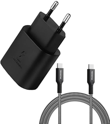 25 W laddare USB C supersnabb laddare med 2 m nylonkabel laddningskabel, typ C mobiltelefonadapter för Samsung Galaxy S25 S24 S23 S22 S21 Plus/FE/Ultra/ S20Plus A56 A55 A54 A53 A35 A16 A15