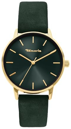 Tamaris Damenuhr mit Lederband – Runde Schlichte Armbanduhr für Damen 36 mm - Armbanduhr in Silber, Gold, Roségold, Schwarz, Blau, Grün, Lila, Rosa UVM