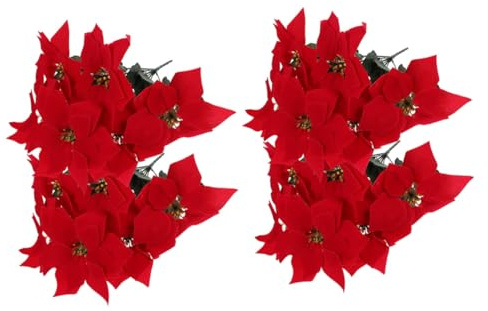 Yardenfun 4 Pièces Lot de Fleurs de Poinsettia Artificielles Réalistes pour Décoration Intérieure Bouquets DIY avec Têtes et Plante Ornement sans Entretien pour Maison et Bureau