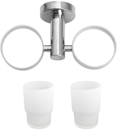 Stainless Steel Toothbrush Holder Wall Mounted for Bathroom Argent With 2 Glass Mouthwash Cups Bathroom Accessories Toothpaste Holder