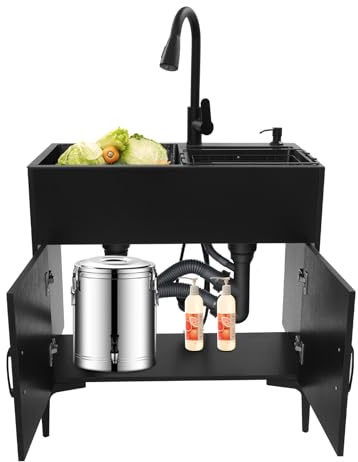 Armario inferior para fregadero de cocina con doble fregadero, fregadero de cocina independiente con armario y grifo extraíble, armario de baño de acero inoxidable para baño, cocina, lavandería