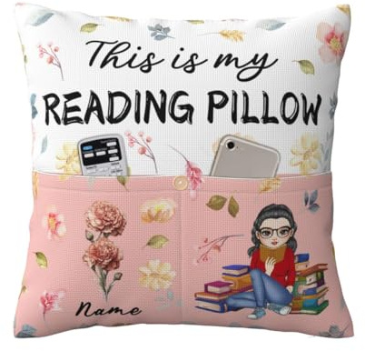 Personalized Book Reading Pocket Pillowcase with Birth Flower Custom This is My Reading Pillow Cover with Name Portrait Bookworm Pillow Covers Book Lover Gifts for Reader Friends Christmas Birthday