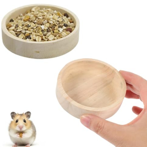 Wooden Hamster Food Bowl,2 PCS Small Wooden Bowl for Guinea Pig & Hedgehog, Non-Slip Feeding Station for Rabbit Gerbil Sugar Glider Squirrel – Small Pet Food Dish