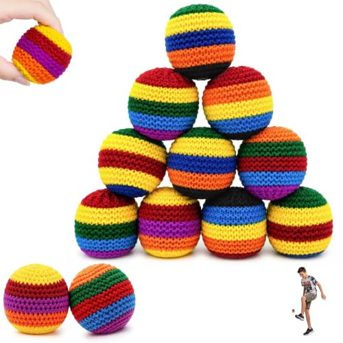Bellanova Balles de Jonglage Crochet 45 g(12) | Footbag, environ 5 cm, 6 couleurs, crocheté à la main, remplissage granulaire, pour lancer et donner des coups de pied