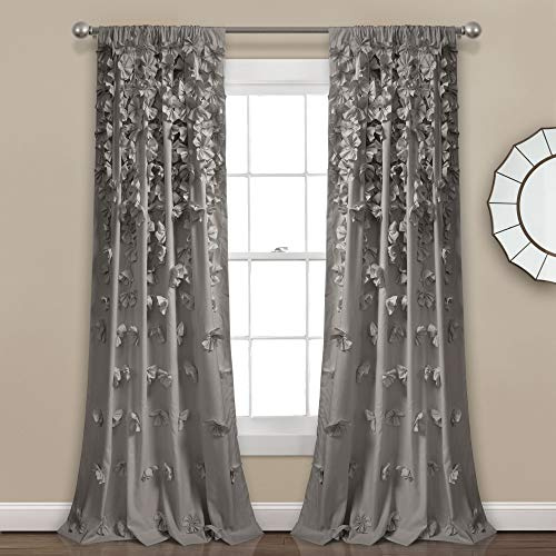 Lush Decor Riley Window Curtain Panel - Charming Handmade Bow Details - Elegant Light Filtering Single Curtain for Living Room, Dining Room, or Bedroom - 54 W x 84 L, Gray