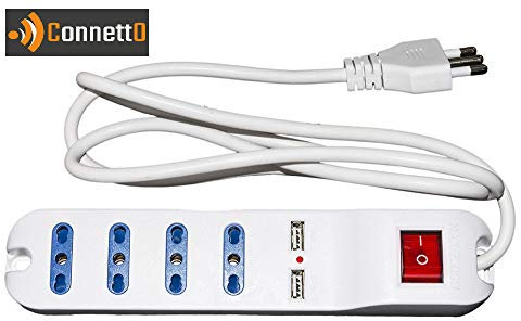 MULTIPRESA 4 Prese UNIVERSALI ITA 10/16 A - Spina 16 A con Interruttore con 2 Prese USB
