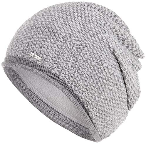 Faera Mütze Damen Wintermütze warm gefüttert Fleece-Futter Winter Frühjahr Mädchen Strickmütze Beanie 54, Farbe:Grau