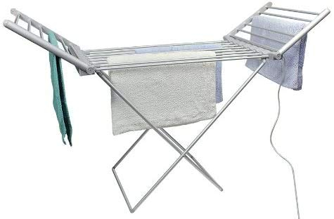 Highlands Electric Heated Clothes Dryer Folding Energy-Efficient Indoor Airer Wet Laundry Drying Horse Rack, Silver