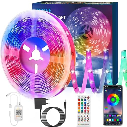 Ruban LED 5M RGB Ruban Musique Contrôlé par APP du Smartphone, Synchroniser avec Rythme de Musique, 16 Millions de Couleurs, Bande LED Lumineuse pour Maison Décoration