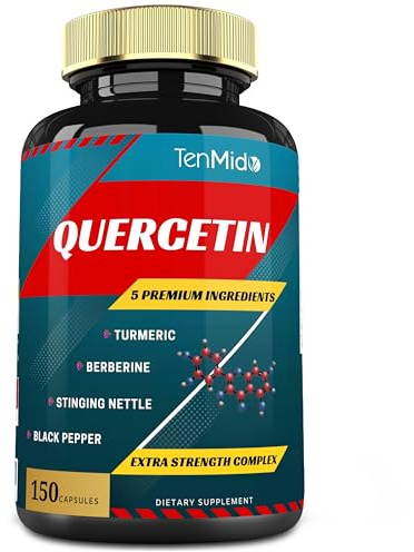 Tenmido Quercetin Supplements Capsules - Supports Immune System & Heart Health, Antioxidants with Berberine, Stinging Nettle, Turmeric, Black Pepper - 150 Capsules - 5 Months Supply