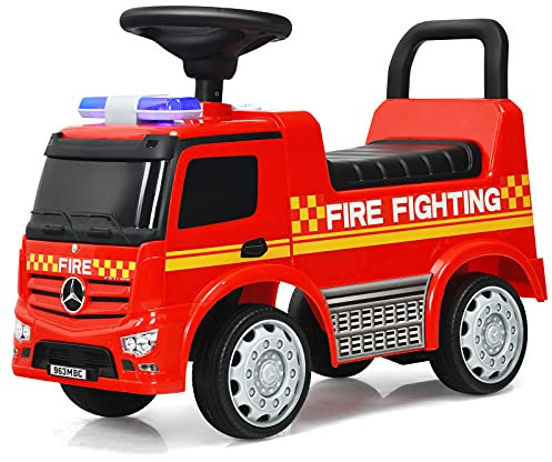 GYMAX Toddlers Ride On Car, Licensed Mercedes Benz Toddlers Push Along Car with Under Seat Storage, Lights & Sounds, Kids Sit On Vehicle for Indoor Outdoor (Fire truck)