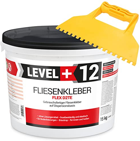 Fertig Fliesenkleber 15 kg Fertig + Kunstoffzahnspachtel Steinkleber Flexmörtel Weiß Dispersions-Kleber SET RM12 KW