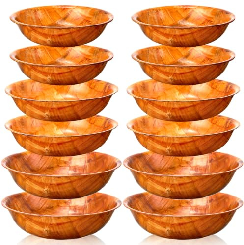 Didaey 12 Pcs Wooden Salad Bowl Set Wooden Bowls for Snack Wood Stackable Round Serving Woven Bowl for Kitchen Meal Party and Salad Fruit Vegetable Snack, 6/8/10 Inch