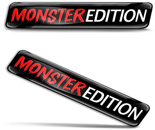Biomar Labs 2 x 3D Gel Silikon Aufkleber Monster Badge Rot Stickers Autoaufkleber Auto Motorrad Fahrrad Fenster Tür Laptop KS 174
