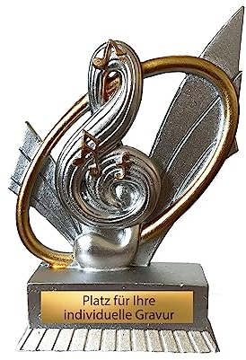 eberin – Gesang Musik Pokal 12 cm | Silber-Gold Pokal Trophäe Award | Notenschlüssel & Noten Klassische Musik Resinfigur mit Wunschtext
