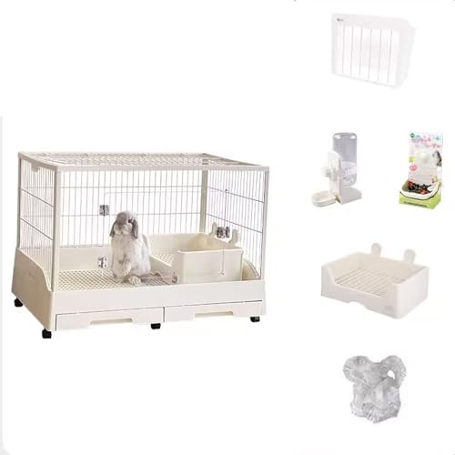 Hasenstall Innen for 2 Hasen mit Boden, avec Roues Universelles 360°, DIY Kleintierkäfig for Kaninchen, Chinchillas, Meerschweinchen, Katzen und Andere Kleine Haustiere, Zubehör Inklusive ( Color : Wh