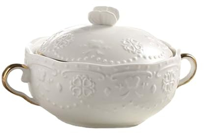 Soupière En Céramique Avec Louche À Soupe, Bol De Cocotte Rond Blanc De Style Européen Élégant Résistant À La Chaleur For Pot Argile De Cuisine Domicile [Classe Énergétique A] (Color : Style 2)