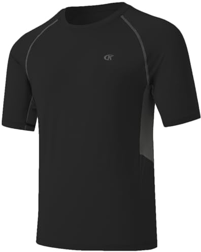 Huayuzh Mens Swim Shirts Short Sleeve Rash Guards Rashguard UPF 50+ Quick Drying T-Shirts Surfing Pool Beach Sports Top Black 4XL