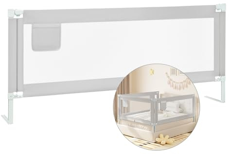 WOLTU Bettgitter, Bettschutzgitter für Kinderbetten & Elternbetten, einziehbare Kinderbettgitter 180 cm, Rausfallschutz höhenverstellbar 69-87 cm, Hellgrau