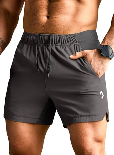Elegancity Sporthose Kurze Herren Sommer Kurze Hosen Sport Shorts Stretch Jogginghose Leichte Freizeithose Atmungsaktive Schnelltrockende Hosen für Männer mit Tunnelzug Reißverschlusstasche Grau, S