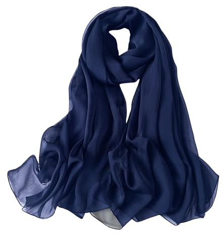 Lina & Lily Sciarpa scialle da donna in chiffon increspato avvolgente primavera estate pura seta piuma, blu navy, Etichettalia unica