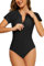 SHEKINI Frauen Kurzarm Rash Guard Schutz Reißverschluss Surfen Einteiliger Badeanzug (S, Schwarz)