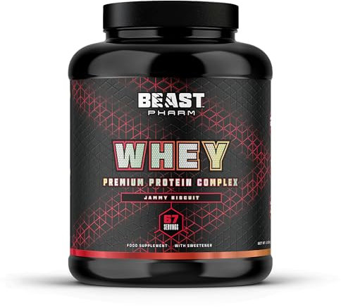 Beast Whey Protein Powder 2kg - 67 Servings - High 21g per Shake - Strawberry Jammy Biscuit Protein Powder