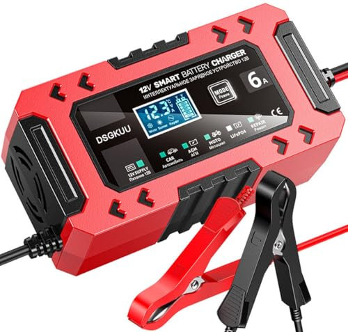 Cargador de batería de coche de 6 amperios, nuevo cargador de batería inteligente de 12 V totalmente automático con progreso de carga de 10 etapas para baterías AGM, GEL, EFB, Cyele profundo, húmedas