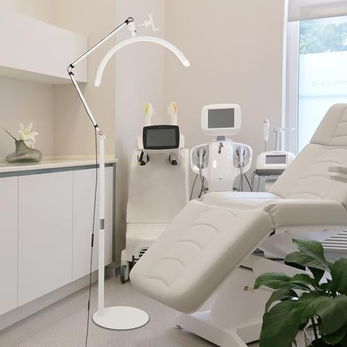 DESGNT Lámpara para pestañas LED, lámpara Media Luna para Extensiones de pestañas, 16 20w, 3 temperaturas de Color, Cabezal Giratorio 360° con Soporte para teléfono móvil.