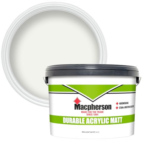 Macpherson (Crown Trade Paints) Durable Acrylic Matt - Brilliant White - 10L Tub | Stain & moisture resistant