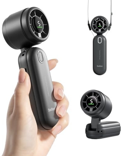 Diveblues iTurbo Ventilador portátil de Mano, alta velocidad de 9 m/s, 5 velocidades, pantalla LED, 3 en 1, de mano, cuello y mesa, miniventilador para viajes, playa, trabajo y exteriores