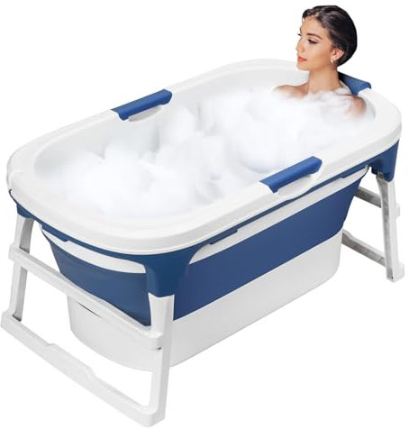 gihusrzx Baignoire portable de 119,6 cm pour adultes et enfants, baignoire pliable avec poignée – Baignoire autonome au design ergonomique, baignoire à remous, bain de glace, salle de bain familiale,