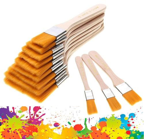 Breit Flachpinsel Set, 12 Stück Verschiedene Größen Acryl Flachpinsel, Nylonbürste Holzgriff für Ölgemälde, Aquarell, Lacke, Lasuren, DIY, Aquarell